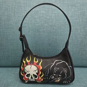 Ed Hardy Black Shoulder Bag with Flaming Skull & Panther